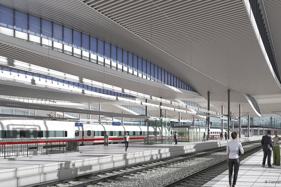 Visualisierung 2: Innenraum der neuen Gleishalle des Duisburg Hauptbahnhofs [Quelle: DB Station&Service AG]