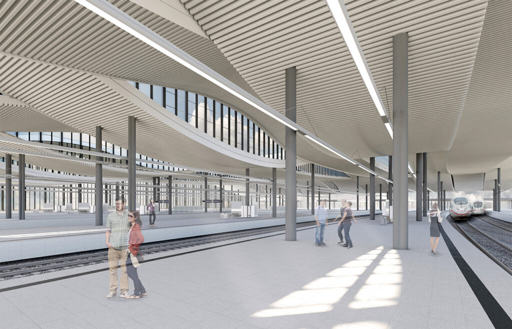 Visualisierung: Innenraum der neuen Gleishalle des Duisburg Hauptbahnhofs [Quelle: DB Station&Service AG]
