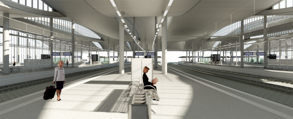 Visualisierung: Innenansicht der neuen Gleishalle des Duisburger Hauptbahnhofs [Quelle: DB Station&Service AG]