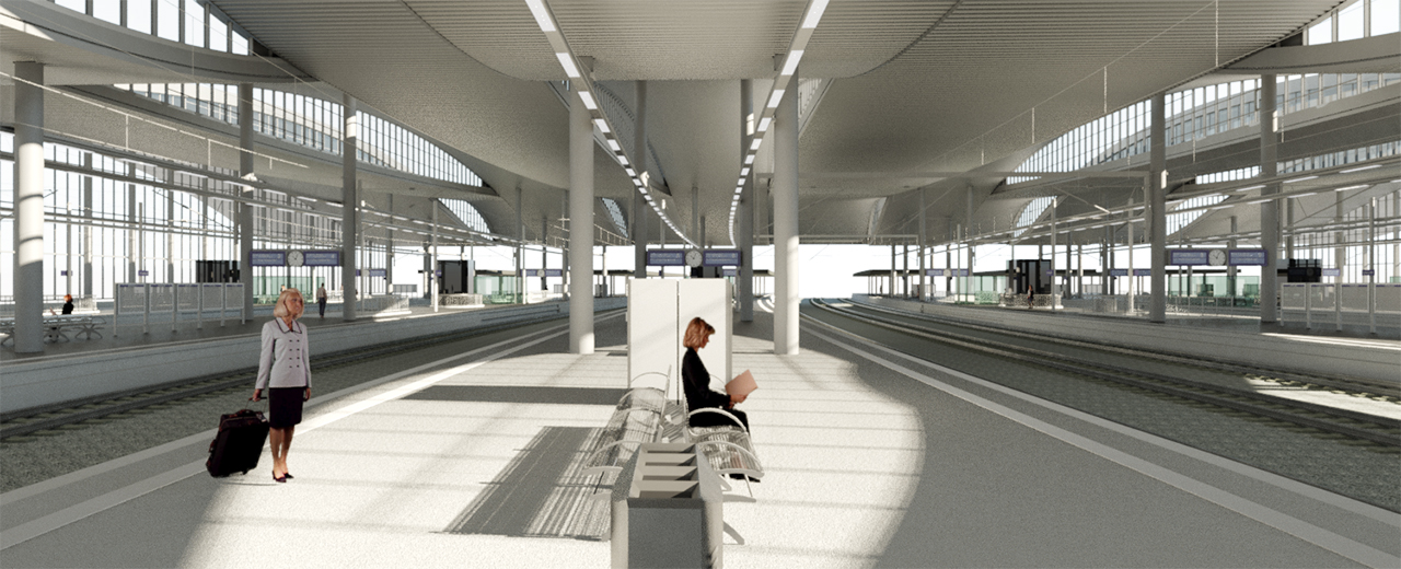 Visualisierung: Innenansicht der neuen Gleishalle des Duisburger Hauptbahnhofs [Quelle: DB Station&Service AG]