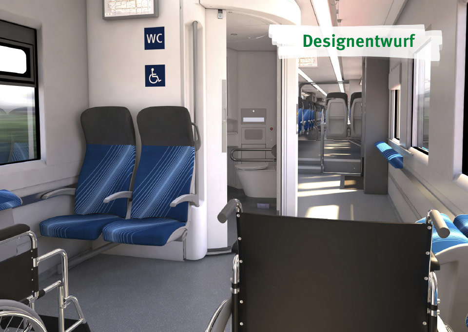 Die Innenausstattung des Mehrzweckabteils der neuen Züge (Designentwurf).